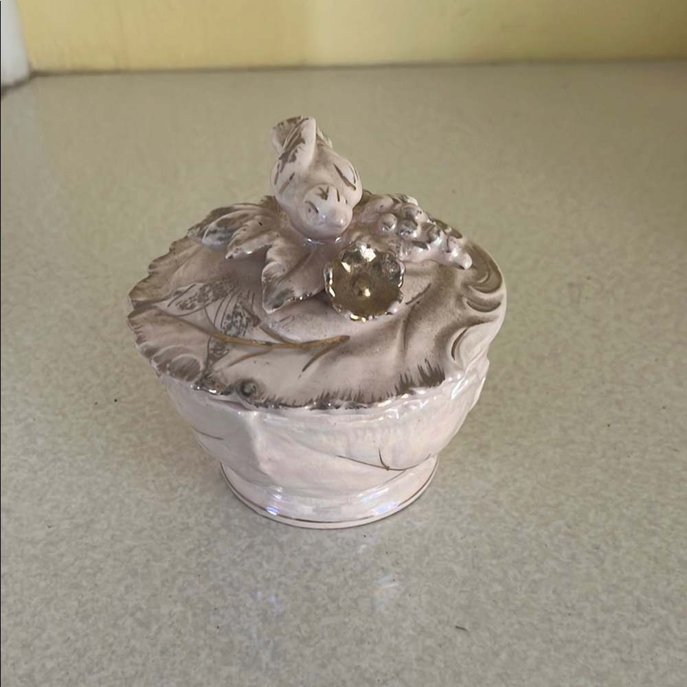 Elegant Ceramic Trinket Box with Gold Accents
